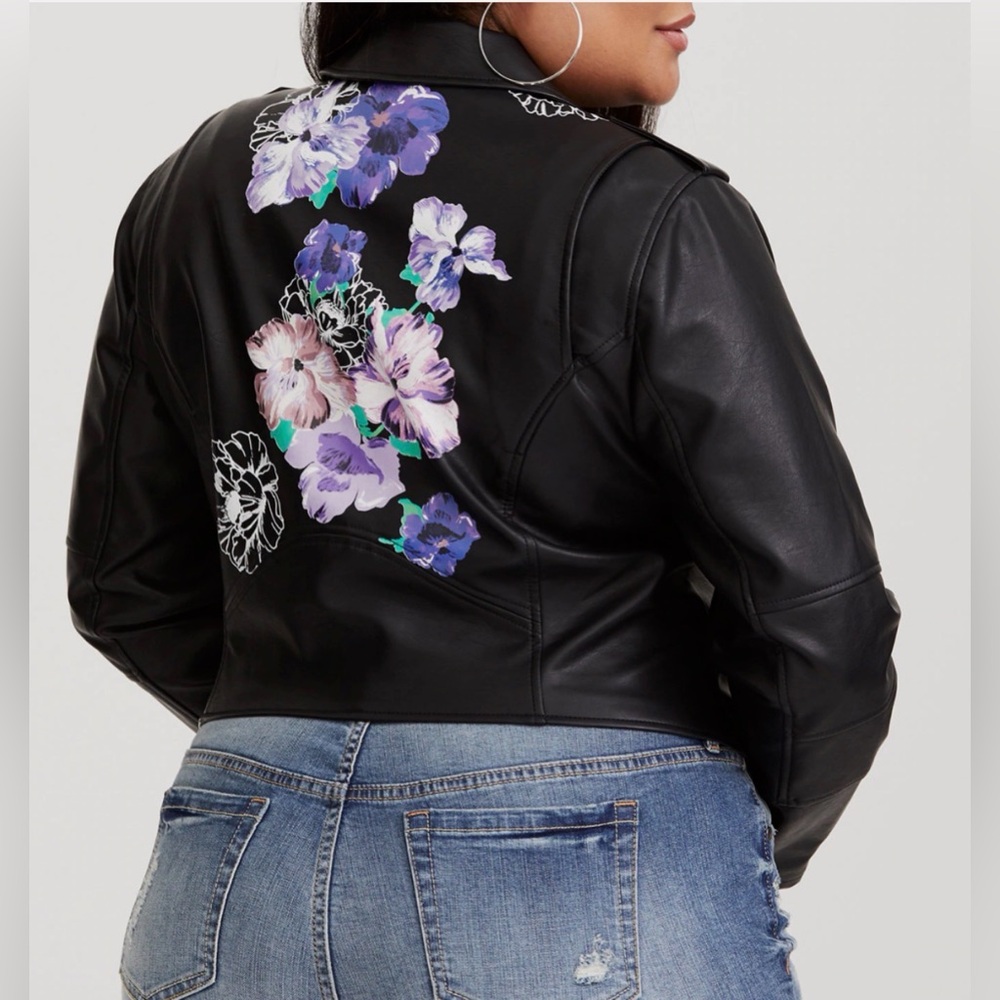 Women’s Floral Black Soft Faux Leather Plus Moto Jacket Sz 1X or 14/16